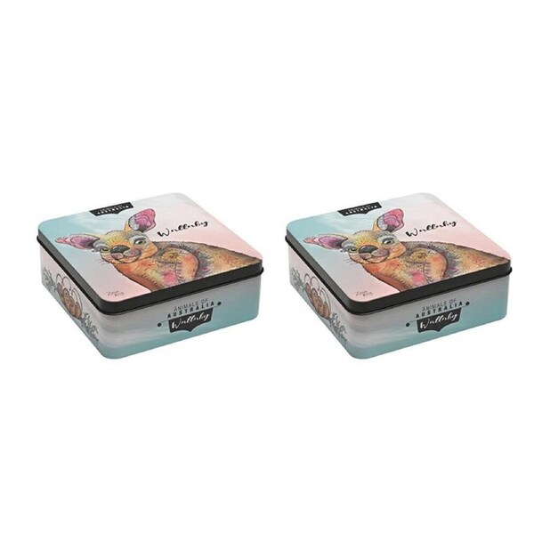 2PK Banksia Red Wallaby Decorative Tin w/Lemon Myrtle Butter Finger Biscuit 150g