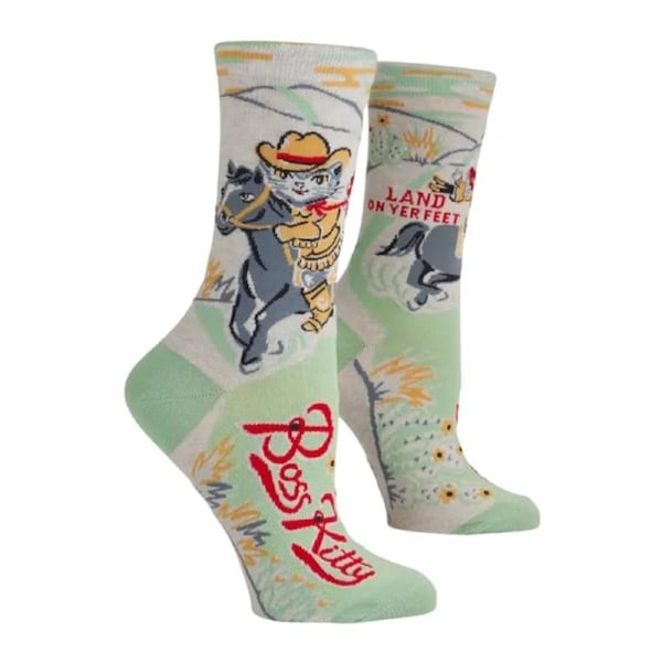 Blue Q Womens Crew Socks - Boss Kitty