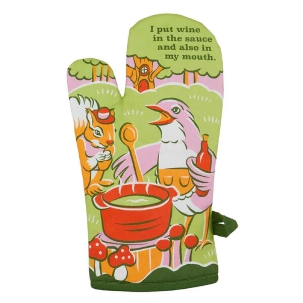 Blue Q Oven Mitt - I Put Wine In The Sauce And Also In My Mouth