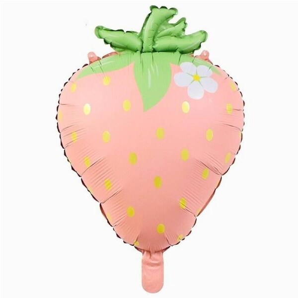 Pastel Pink Strawberry w/ White Flower Foil Balloon