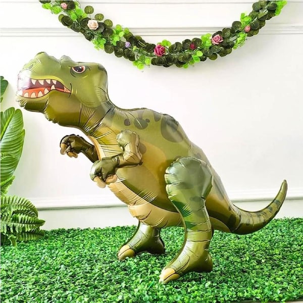 Freestanding Green Mighty T-rex Dinosaur Foil Balloon