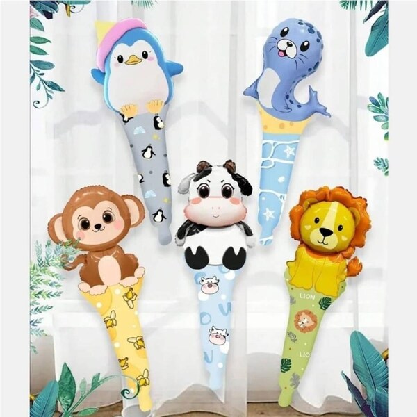 Cute Wild Animal Handheld Foil Balloons 5pk