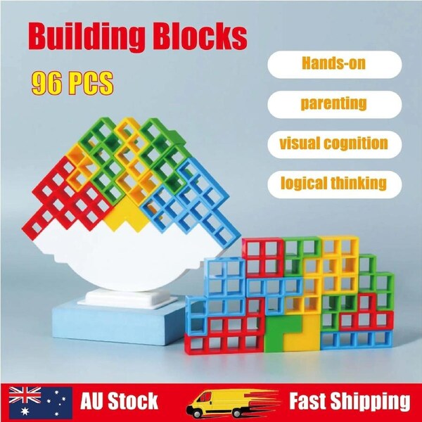 Tetra Tower Game 96Pcs - Balance Stacking Blocks Game - Team Toys - Gifts Kids Adults - Fantastic icebreaker conversation
