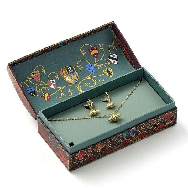 Harry Potter Golden Snitch Necklace & Earrings Gift Box