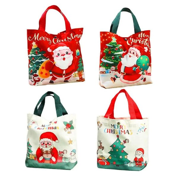 4 Pack Christmas Gift Bags Decor Bags Xmas Eve Apple Tote Bags Candy Bags