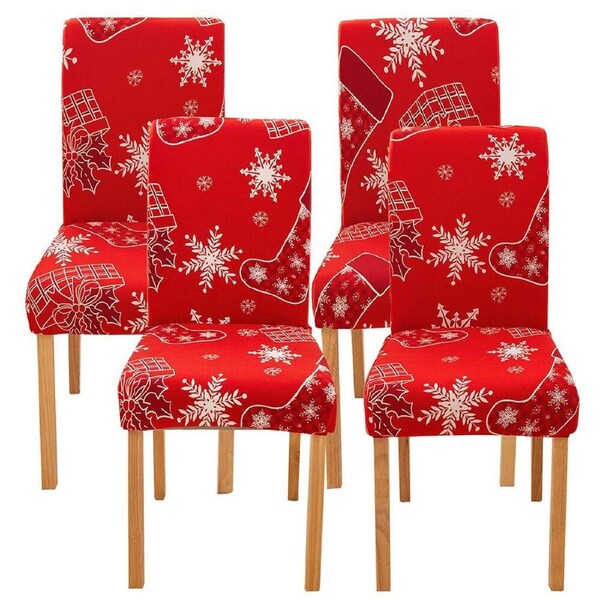 4PCS Stretch Removable Washable Christmas Chair Protector Slipcovers Seat Cover