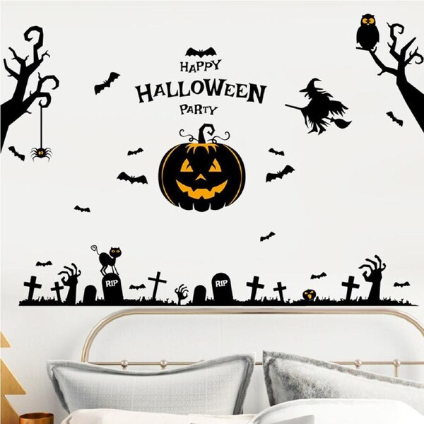 Halloween Wall Sticker Witch Pumpkin Sticker Window Glass Clings Wall Decoration