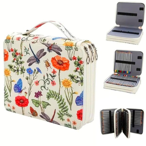 124-Hole MultiColor Pencil Zipper Three-Layer Pen Bag Storage Bag