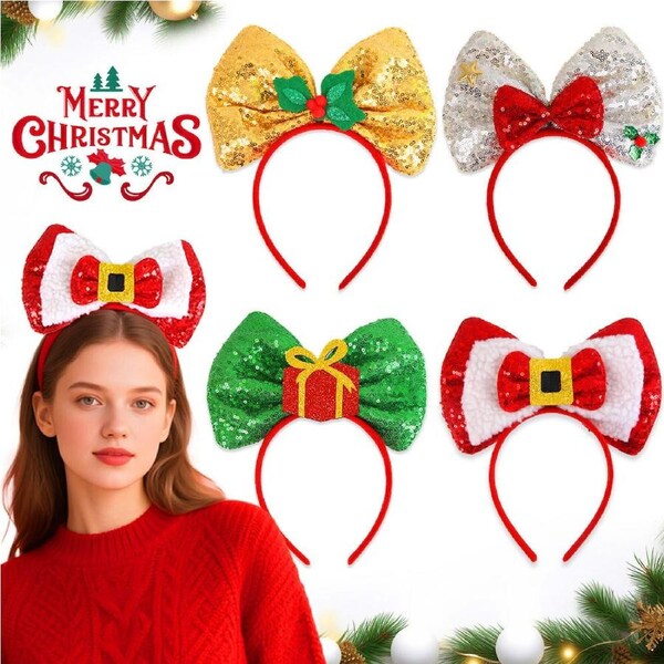 4 Pack Christmas Bow Headband Party Hats Hair Hoop Holiday Decor Headdress