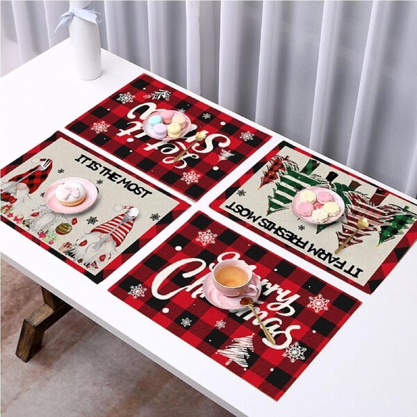 4 Pack Merry Christmas Placemats Linen Christmas Tree Placemats Xmas Table Mats