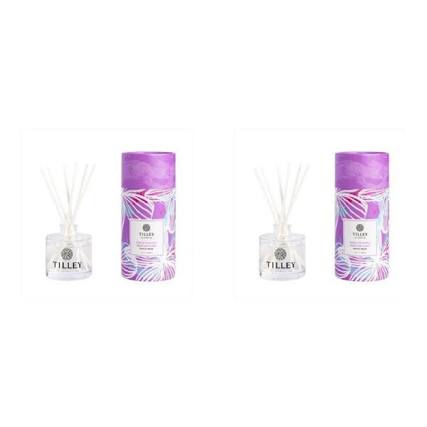 2PK Tilley Classic White Mini Triple Scented Reed Diffuser Mystic Musk Scent