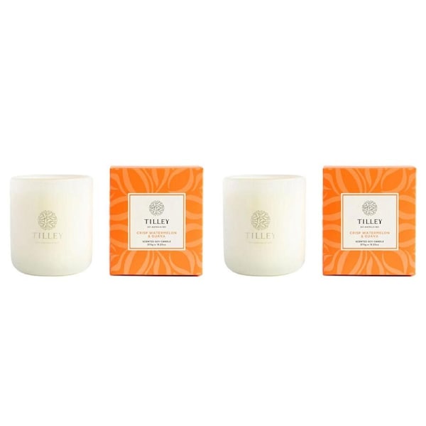 2PK Tilley Classic White Crisp Watermelon & Guava Soy Candle Scented 375g
