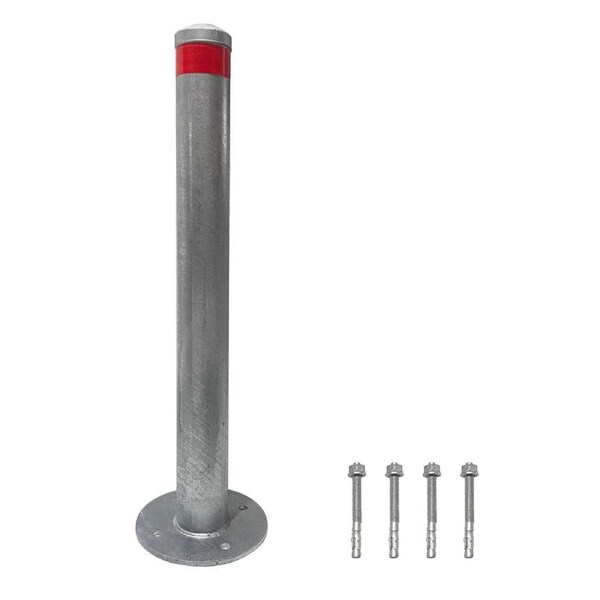 Parkero Surface Mounted Bollard 90x?9cm Galvanized Iron Carpark Barrier Heavy-duty