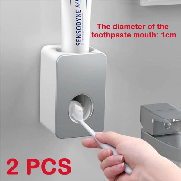 2x Automatic Toothpaste Dispenser Squeezer Mounted Toothbrush Bathroom Wall Grey