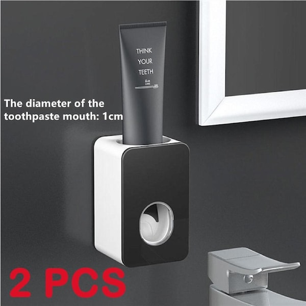 2x Automatic Toothpaste Dispenser Squeezer Mounted Toothbrush Bathroom Wall Black