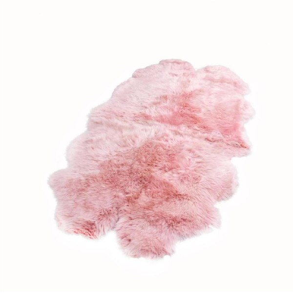 Pink Sheepskin Rug Long Wool Fluffy Genuine Skin Rug 4 panel