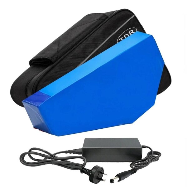 TDR 48V Triangle Lithium Ion Ebike Battery 20Ah Hard Case BMS Protection Blue Pack with Australian Charger Fits 500W 750W 1000W 1500W Electric Bike Motor Kits