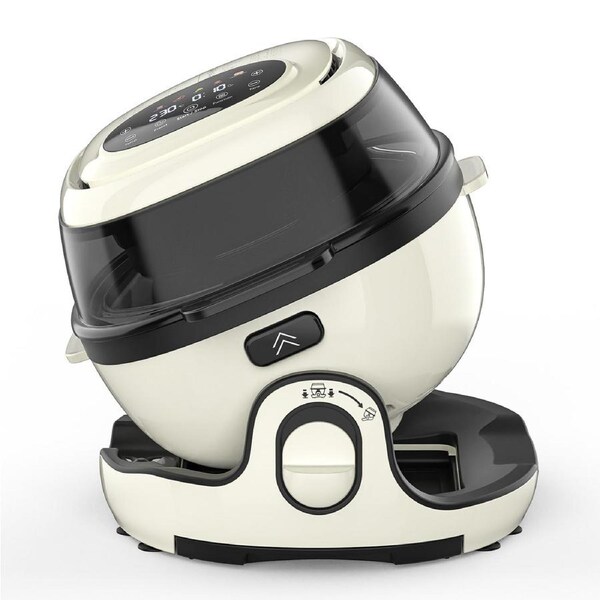 YOPOWER 6L Air Fryer Oven, 6-in-1 Rotating Air Cooker with 360 Auto Flip Design, Nonstick Basket, 12H Timer, Adjustable Temperature, Dishwasher Safe Accessories for Healthy Cooking