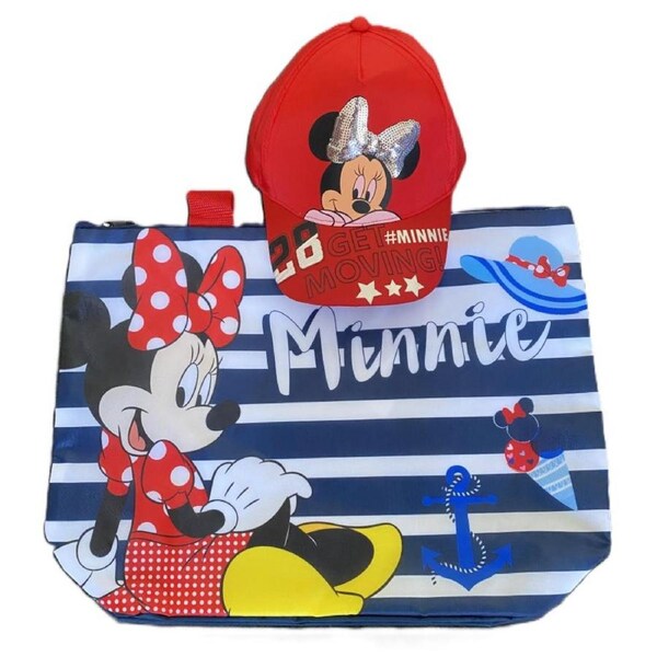 Disney Minnie Mouse Anchor Kids Swimming Beach Bag 47cm Plus Red Baseball Cap Bundle