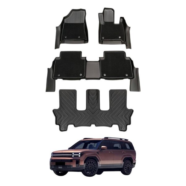 Double-Layer 3 Rows TPE Floor Mats for Hyundai Santa Fe 7 Seater 2024-Onwards