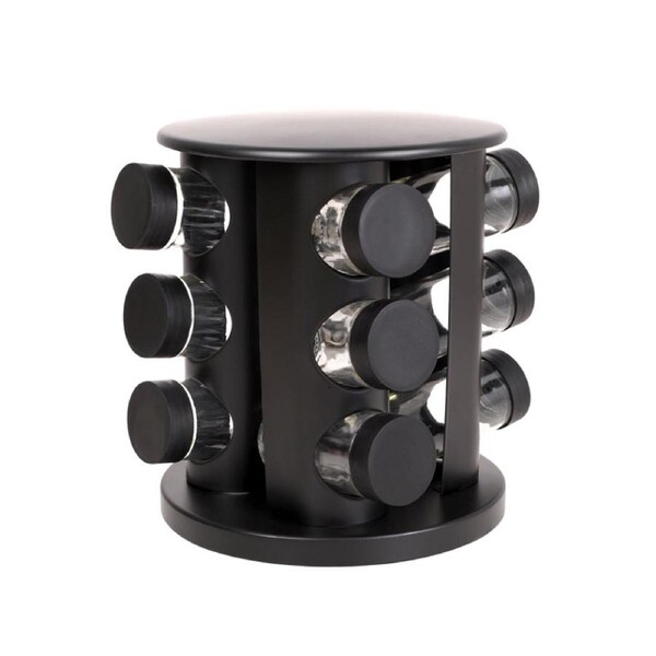 Stainless Steel 9-Hole Spice Jar Set with Round Rack Seasoning Container Durable