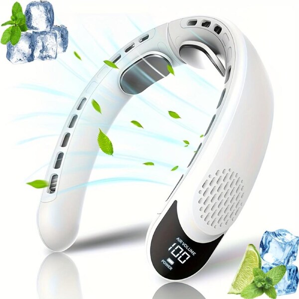Neck Fan Bladeless Fan Turbo Engines Portable Neck Fan Large Battery USB Personal Fan Rechargeable Wearable Fan 360° Cooling Fan Foldable Fan Neck Fan