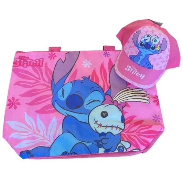 Disney Lilo and Stitch Scrump Kids Swimming Beach Bag 47cm Plus Baseball Cap Bundle