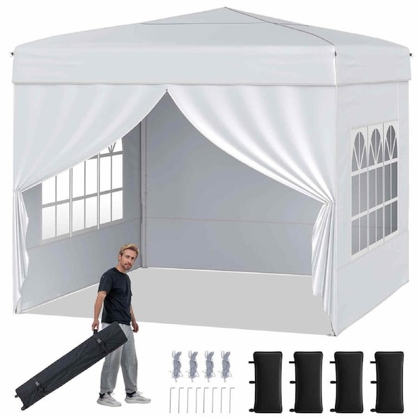 Costway 3 X 3 m Pop up Canopy Tent Portable Outdoor Sunshade Shelter Patio Gazebo w/4 Sidewalls Carrying Bag White