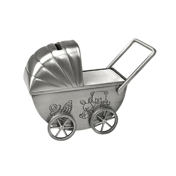 Russell Collection Money Bank 11cm Pram Pewter Finish, Whitehill HI BPRP