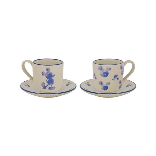 Disney Home Espresso Cup & Saucer 100mL Mickey Mono Set of 2, Whitehill A30844