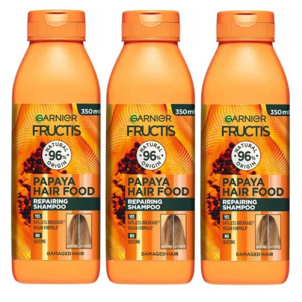 3x Garnier Fructis Hair Food Nourishing Papaya Shampoo For Dry Hair 350ml