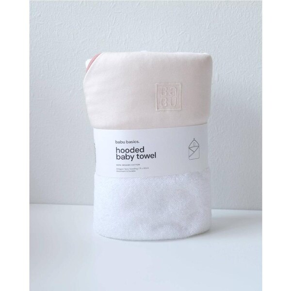 Babu Terry Hooded Baby Towel - Petal with Rose Trim