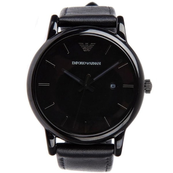 Emporio Armani Three Hand Date Black Leather Men's Watch AR1732