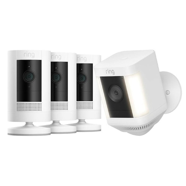 Ring Stick Up Cam Battery 3 Pack (White) + Spotlight Cam Plus Battery (White)