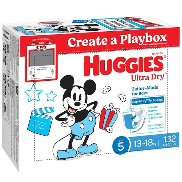 Huggies Boys' Ultra Dry Nappies Size 5 Walker (13-18kg) 132 Nappies