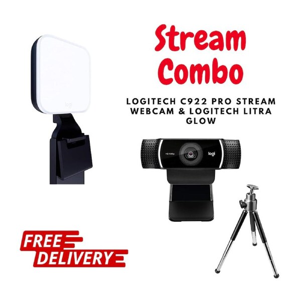 Logitech C922 Pro Stream Webcam 1080P stereo Mic & Tripod & Litra Glow