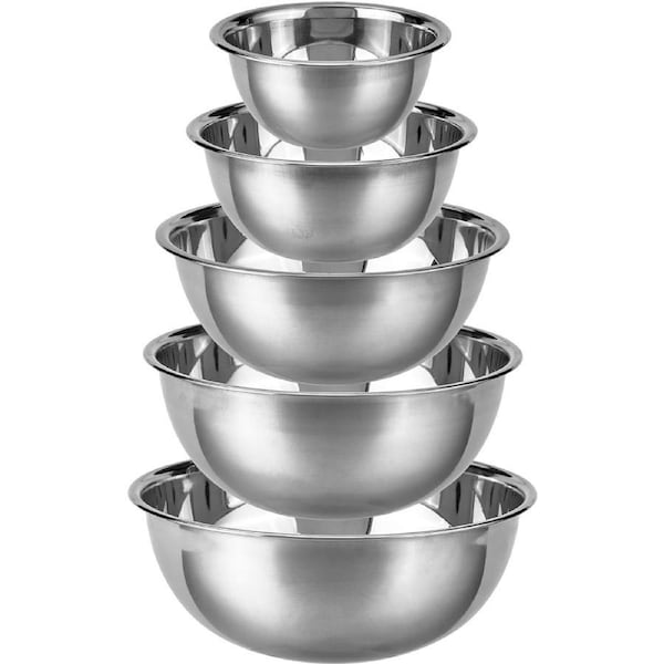 5Pcs Stainless Steel Mixing Bowls Set for Kitchen Baking, Prepping, Cooking and Serving, Salad ,Sizes 14,16,20,22,24 cm(Lid not Included)