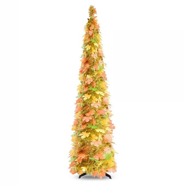 Catzon 5FT Fall Christmas Tree Pre-lit Artificial Pencil Tree for Thanksgiving Home Decor