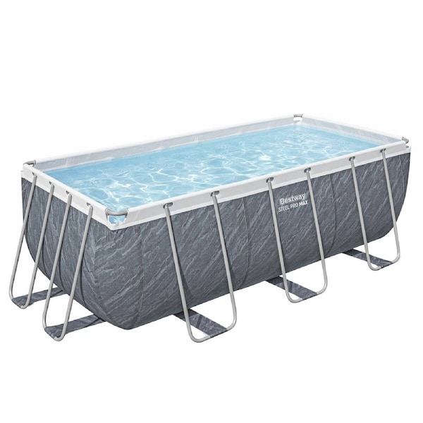 Bestway Above Ground Swimming Pool Set Rectangle 4.12x2.01x1.22m 8124L Steel Pro Max Outdoor Backyard Family Fun Cartridge Filter Pump Removable Ladder