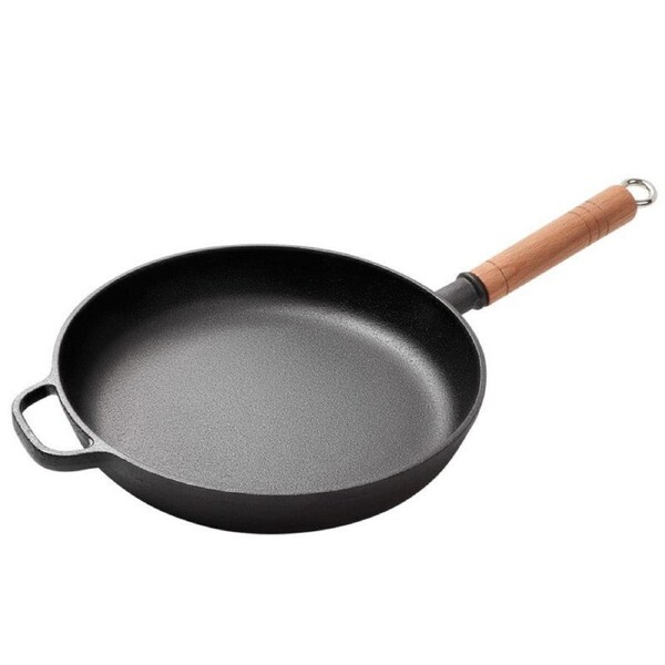 Cast Iron Skillet, Cast Iron Pre-Seasoned Skillet, Kitchen Saute Fry Pan, 24 CM with Glass Lip