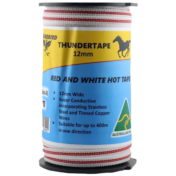 Thunderbird 200m x 12mm Electric Fence Thundertape Poly Tape - EF-48