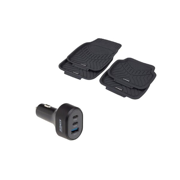 Kings Deep Dish Floor Mats (4 Pack) + AC USB Adapter - 85 Watt