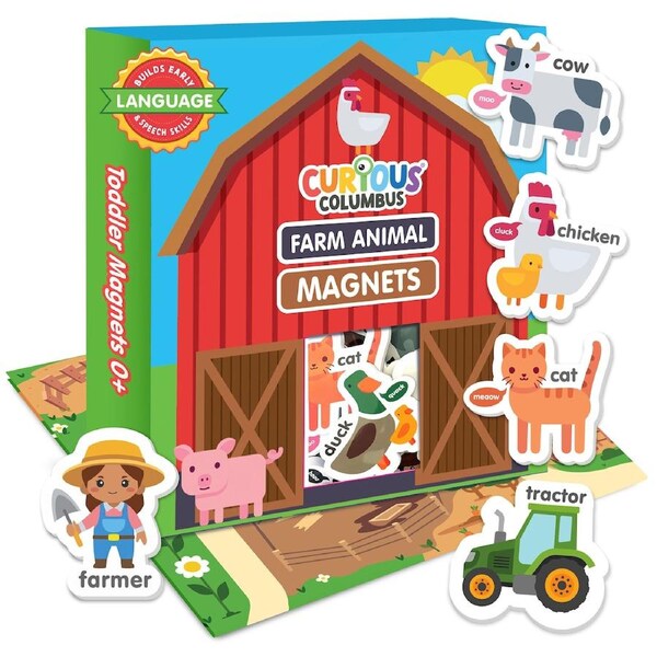 Curious Columbus Magnetic Farmyard – 25pc Farm Animal Fridge Magnets for Toddlers, Baby & Kids