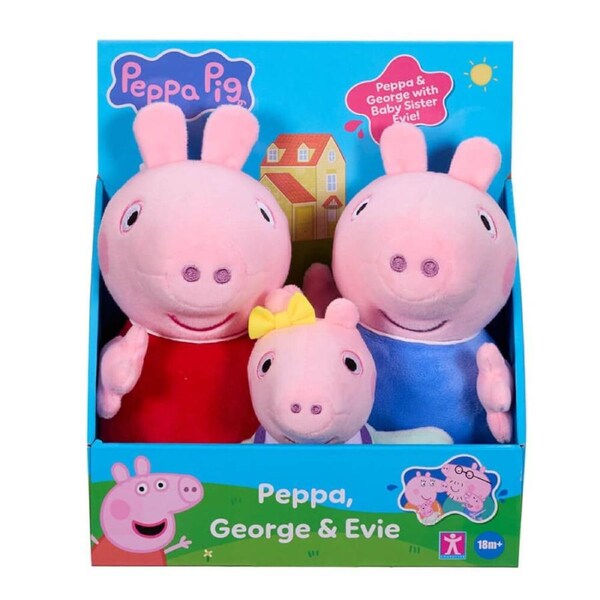 Peppa Pig Family Trio - Peppa, George & Evie - Plush Soft Toy 3 Pack