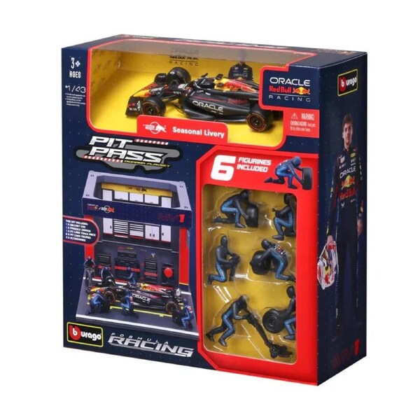 Bburago Formula Racing 2024 Red Bull RB20 F1 #1 Max Verstappen Pit Pass 1:43 Scale Diorama Playset
