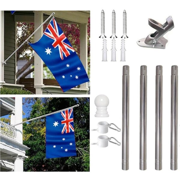 1.9M Aluminium Telescopic Australian Flag Pole Kit Holder Set(flag not included)
