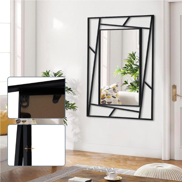 ACA Black Metal Frame Wall Mirror Decor Bathroom Mirror Entryway Rectangle Ancient Mirror 600x900mm