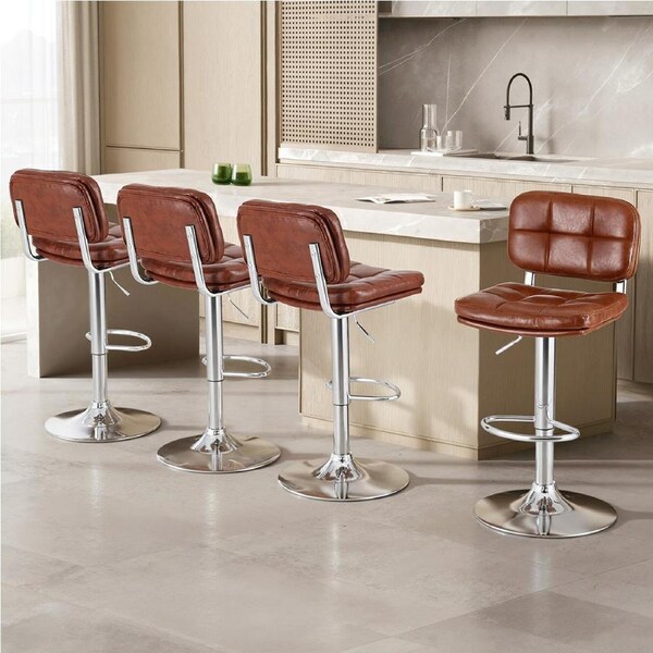 4x Artiss Bar Stools L Shape Tufted PU Leather Brown