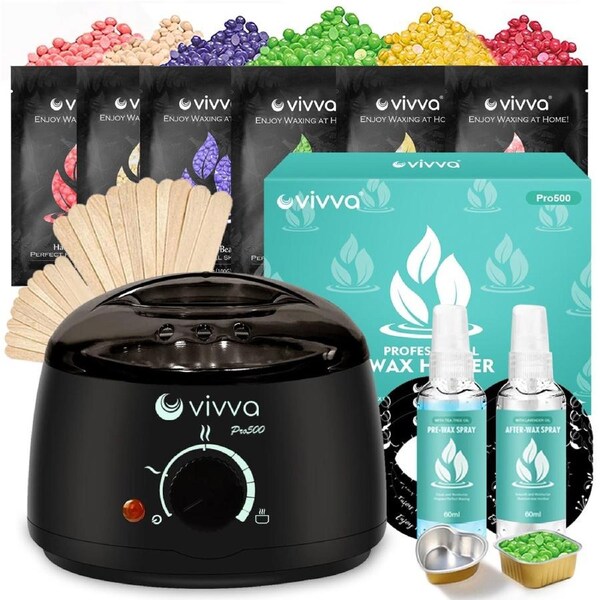 Vivva Wax Warmer Heater Wax Pot Wax Melter Hard Wax Bean Hair Removal Waxing Machine Kit 600g Wax Bean Beads - Black