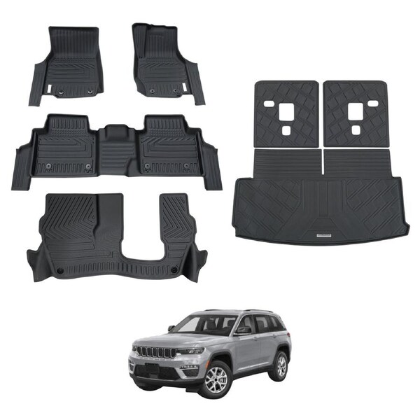 5D Car Floor Mats Boot Liner for Jeep Grand Cherokee L WL Series (L)Limited / (L)Night Eagle Model 7 Seats 2021-Onwards